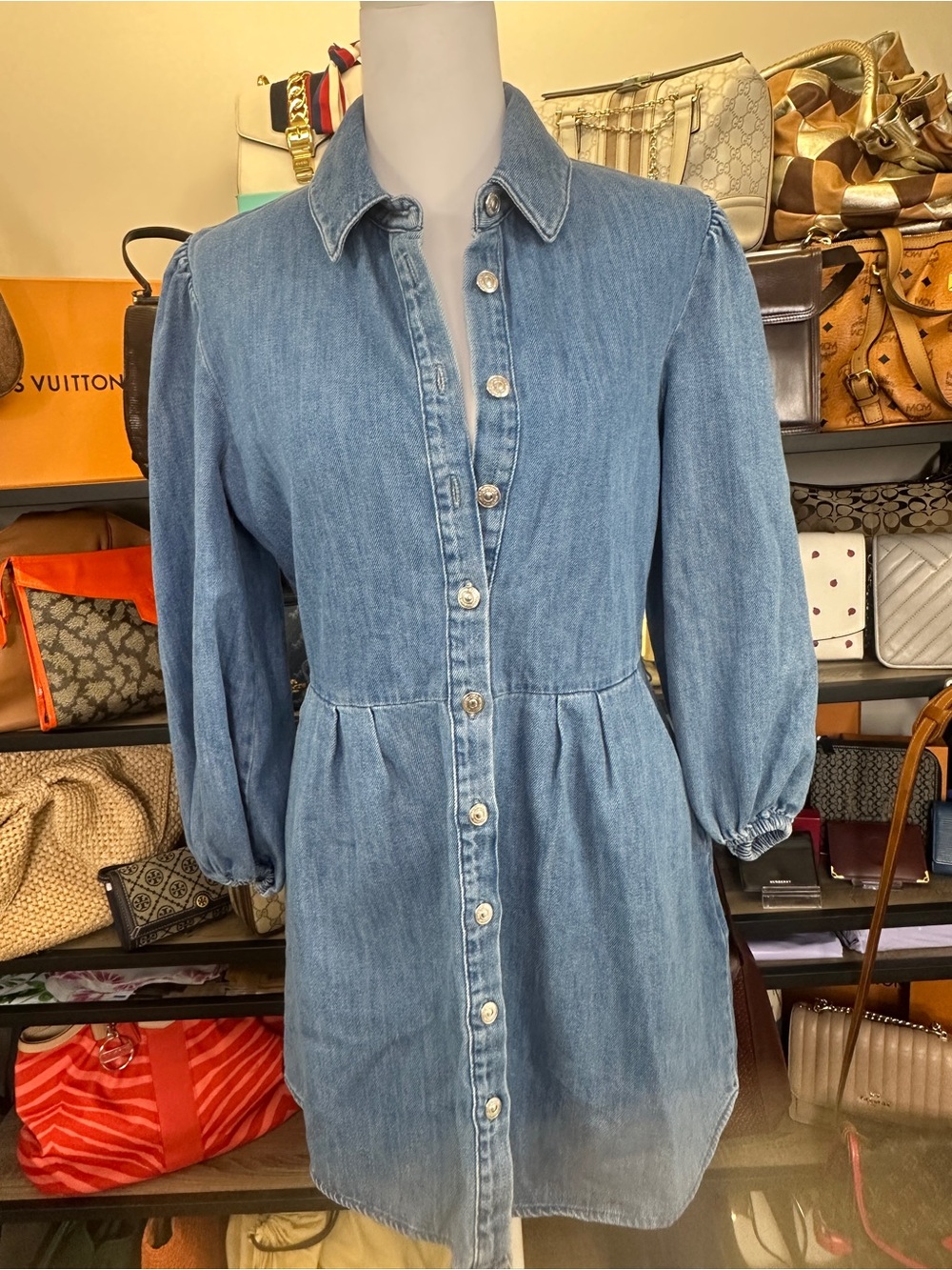 Zara Denim Button-Front Shirt Dress - Light Blue Size Small